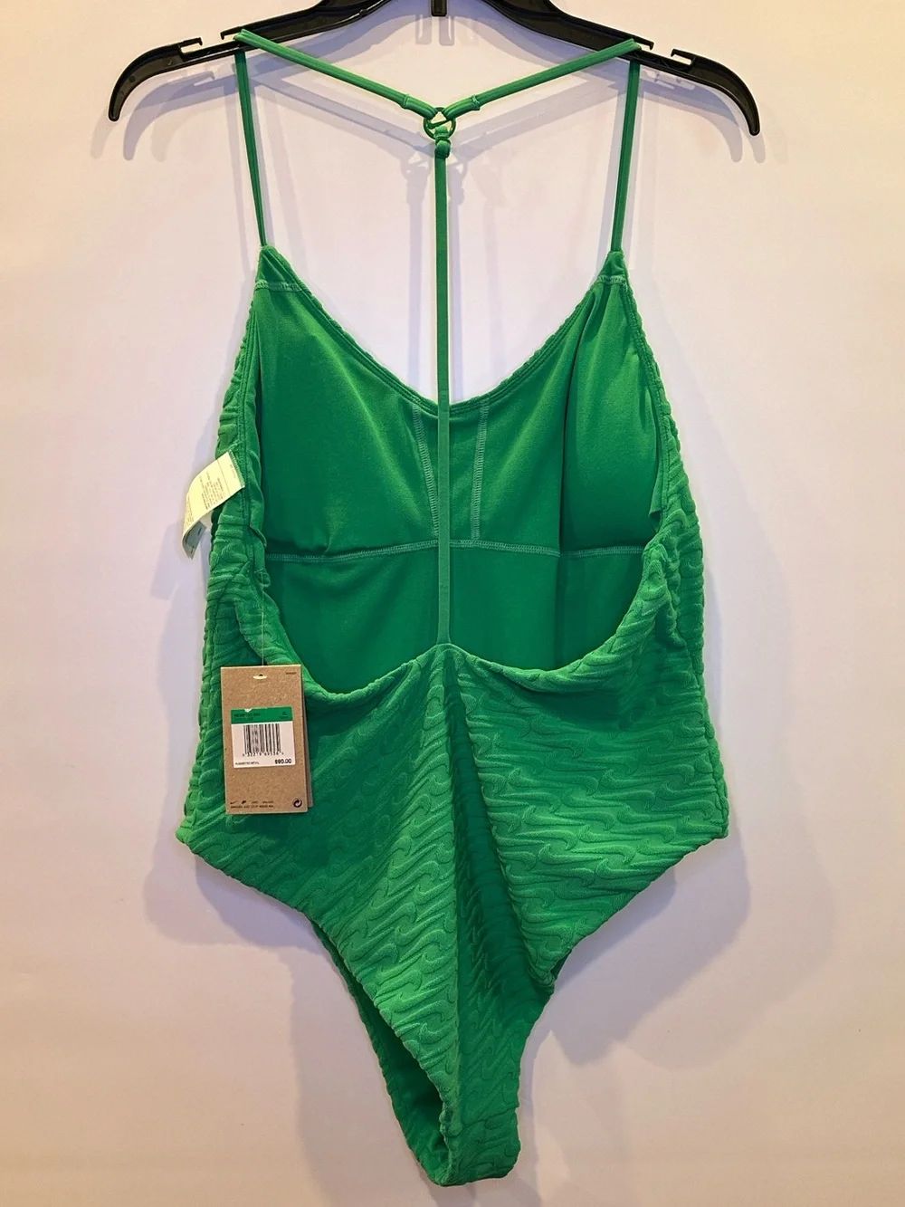 NIKE Swoosh Textured One Piece Swimsuit V Neck Y Back NEW Green Terry XL